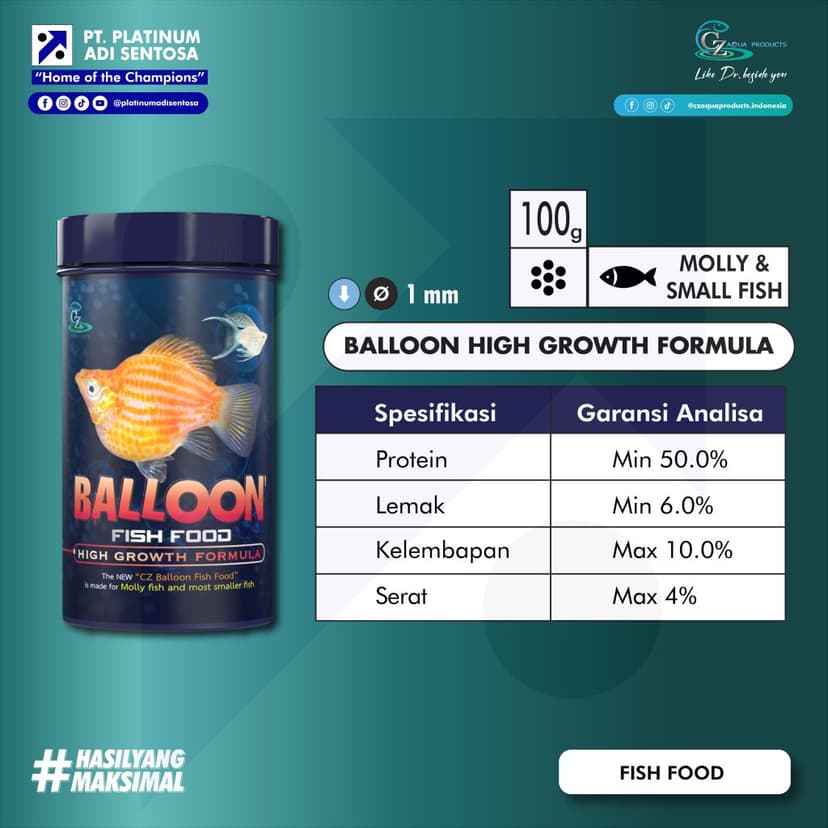 CZ Aqua Product_Balloon Fish Food High Growth Formula_Spesifikasi