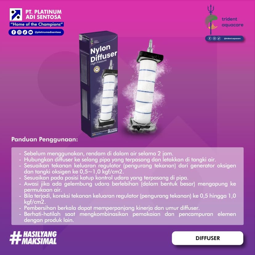 Trident Aquacare Nylon Diffuser High Pressure Panduan Penggunaan